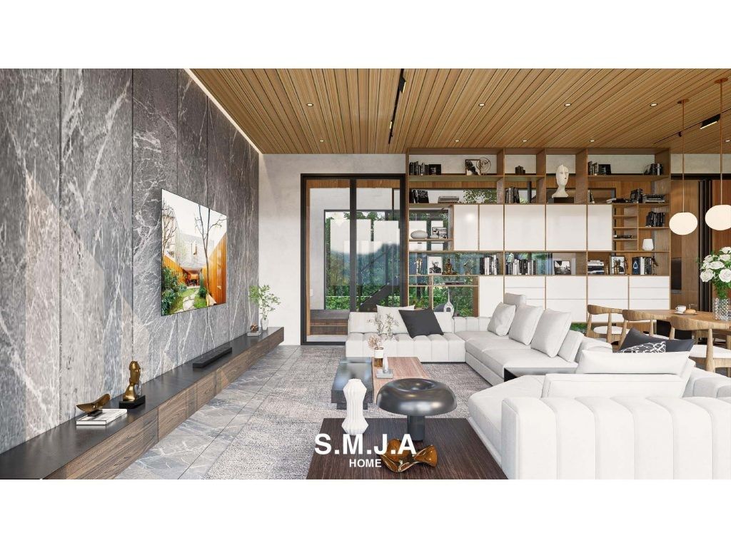 thiết kế nội thất phòng khách biệt thự nghỉ dưỡng MADA đẹp, tiện nghi và rộng rãi