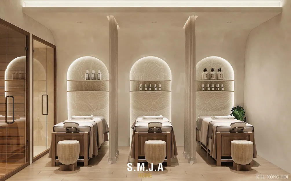 Không gian trị liệu Spa riêng tư tại Sunset Town, Phú Quốc – Sự giao thoa tinh tế giữa vách vòm Indochine và vật liệu tự nhiên