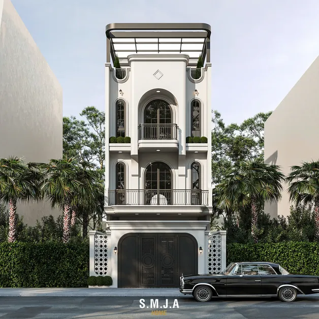 Thiết kế mặt tiền nhà phố Tân cổ điển 3 tầng sang trọng tại TP.HCM - S.M.J.A Home