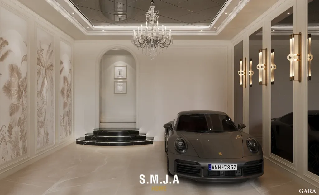 <span style="font-family: tahoma, arial, helvetica, sans-serif;">Thiết kế gara showroom ô tô trong nhà phố Tân cổ điển đẳng cấp</span>