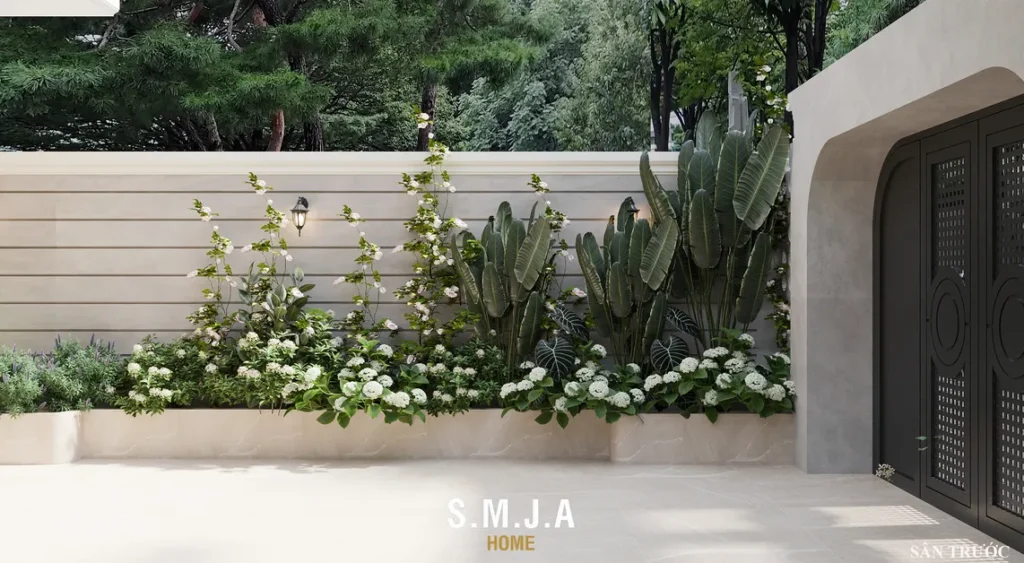 <span style="font-family: tahoma, arial, helvetica, sans-serif;">Thiết kế sân trước nhà phố Tân cổ điển sang trọng với hệ thống cửa vòm </span>