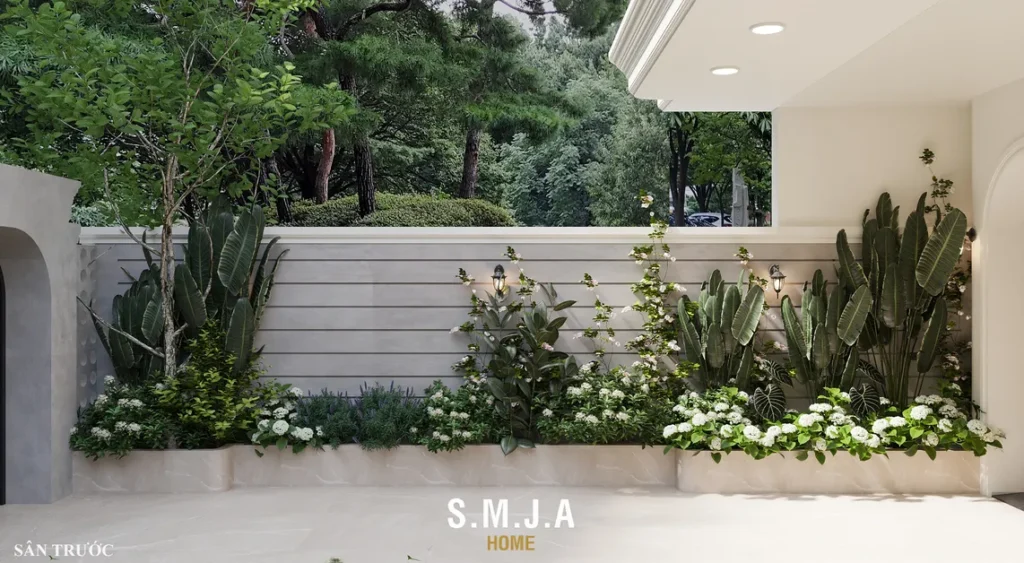 <span style="font-family: tahoma, arial, helvetica, sans-serif;">Thiết kế sân trước nhà phố Tân cổ điển sang trọng với hệ thống cửa vòm </span>