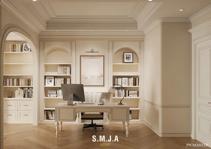 <span style="font-family: tahoma, arial, helvetica, sans-serif;">Thiết kế góc làm việc sang trọng trong phòng ngủ Master Tân cổ điển</span>