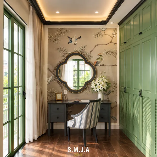 Thiết kế nội thất phòng ngủ phong cách Indochine sang trọng