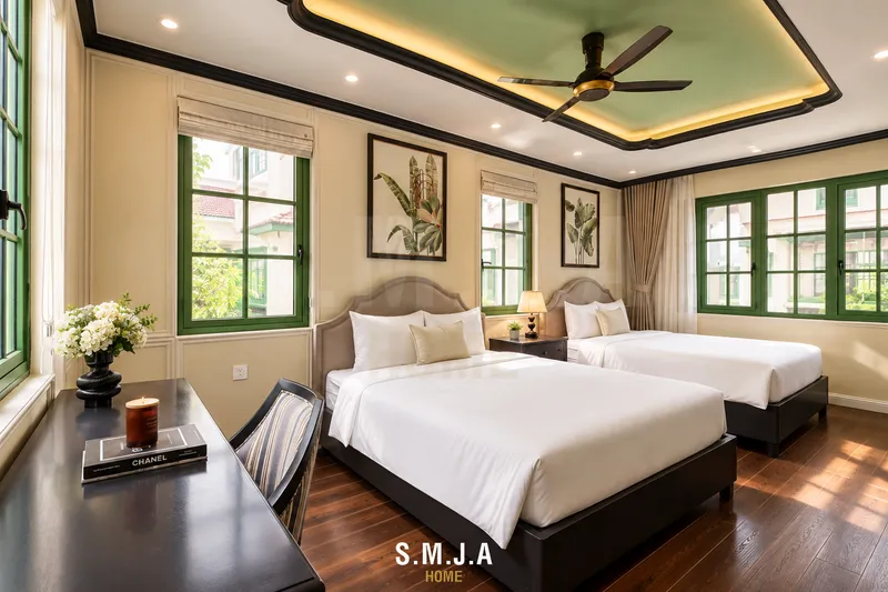 Thiết kế nội thất phòng ngủ đôi phong cách Indochine