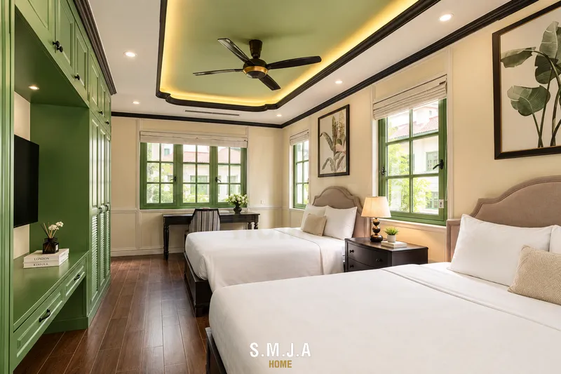 Thiết kế nội thất phòng ngủ đôi phong cách Indochine