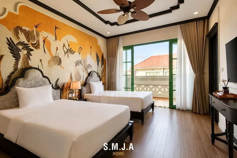 Thiết kế nội thất phòng ngủ đôi phong cách Indochine
