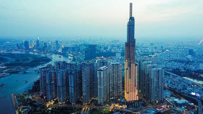Tổng thể khu đô thị Vinhomes Central Park và tòa Landmark 81 nhìn từ trên cao