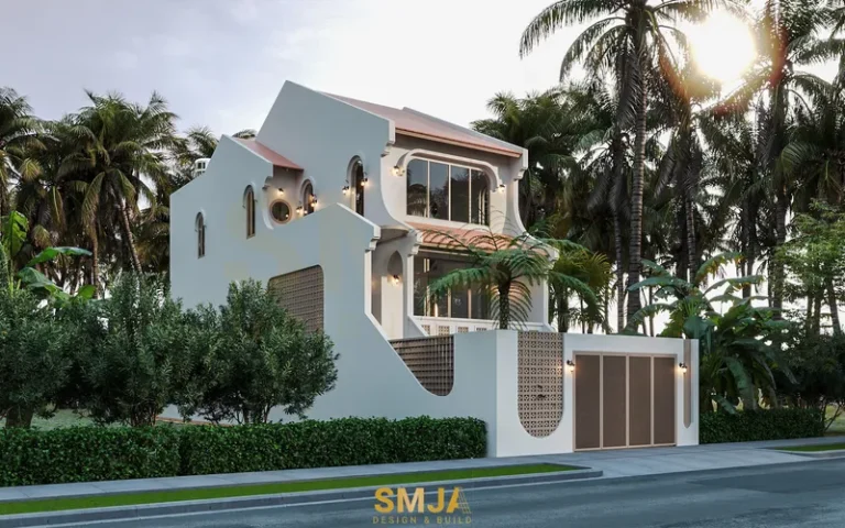 Phối cảnh mặt tiền nhà phố hiện đại thiết kế hệ mái ngói truyền thống